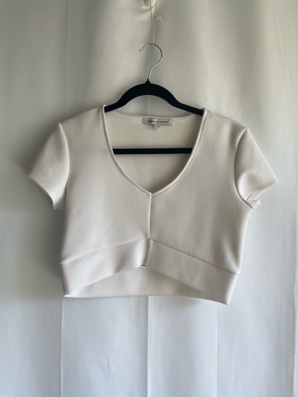 Foreign Exchange Ivory V-Neck Cropped Top